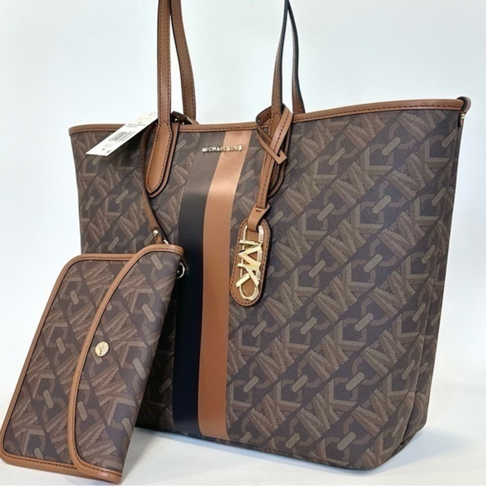Michael Kors Empire Logo Eliza Large East West Open Tote with pouch wallet